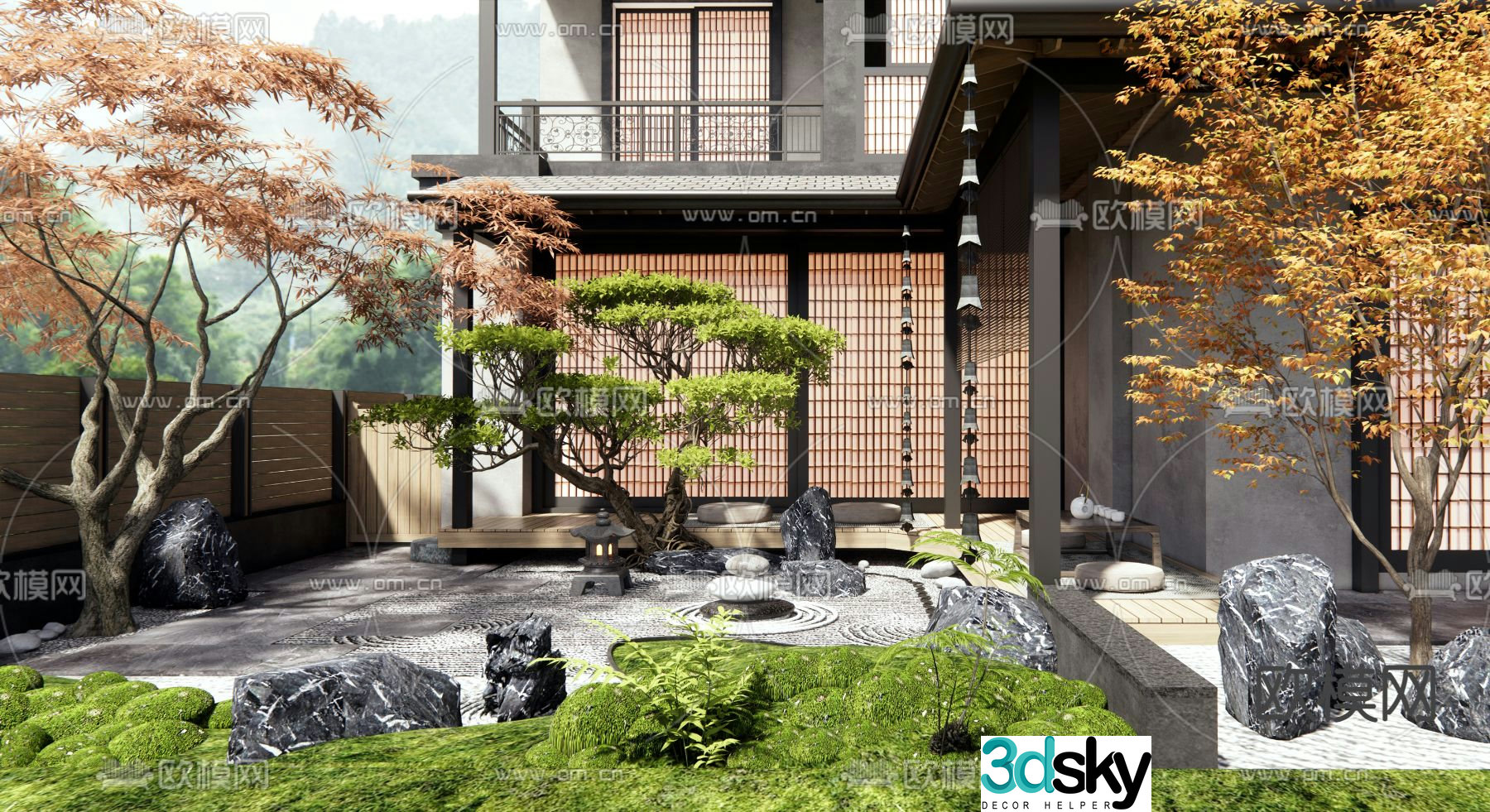 Japanese Zen courtyard landscape dry landscape 3D model