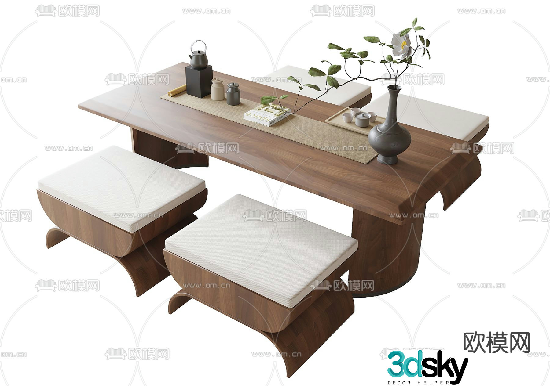 Modern tea table and chairs 3d model