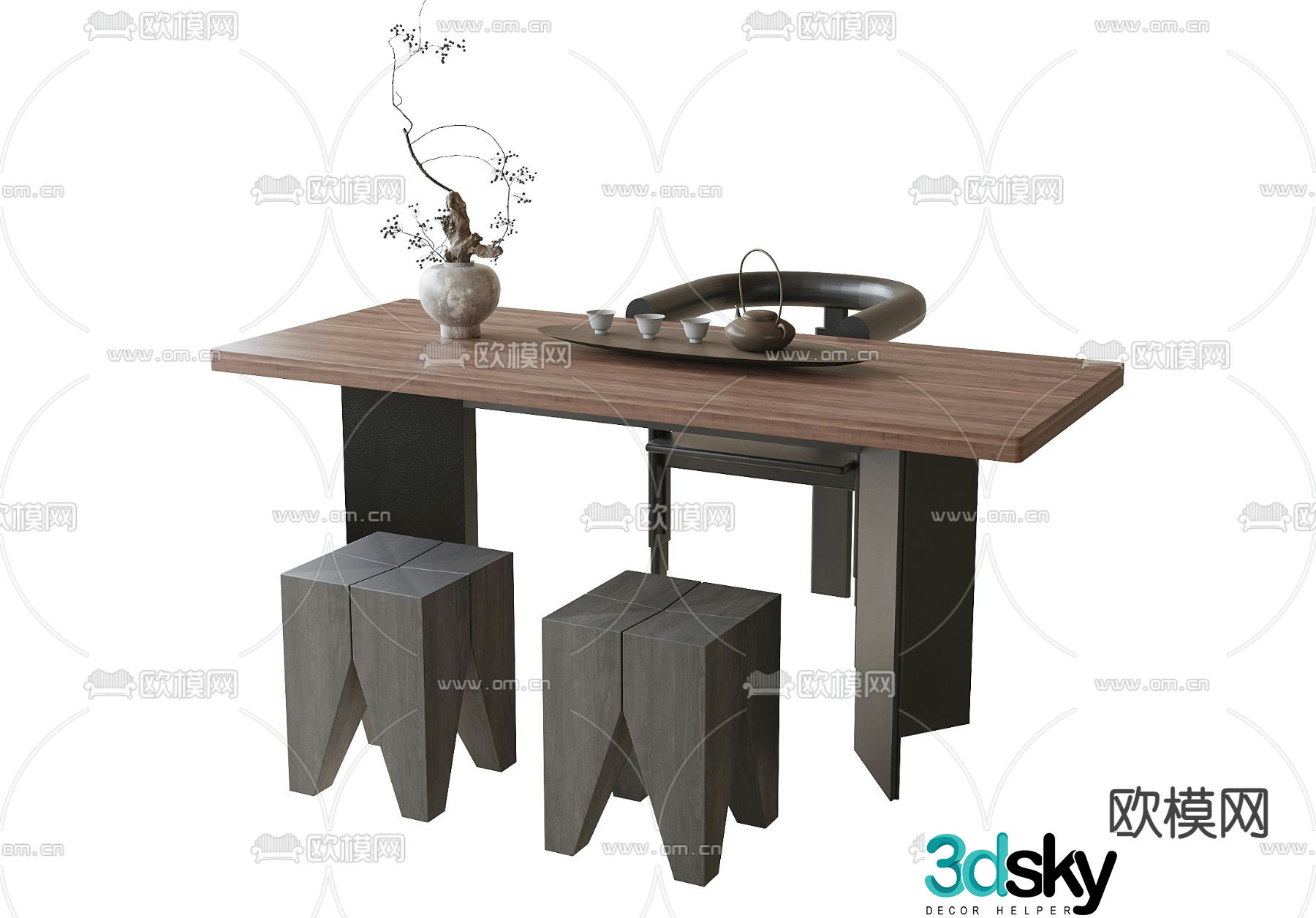 Modern tea table and chairs 3d model