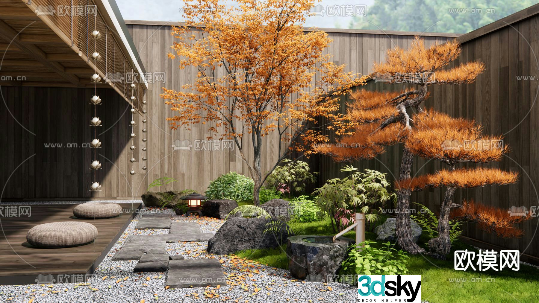 Japanese Zen courtyard landscape 3D model