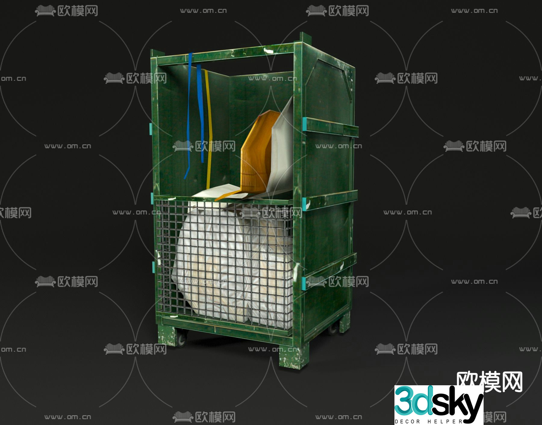 Industrial waste public trash can 3d model
