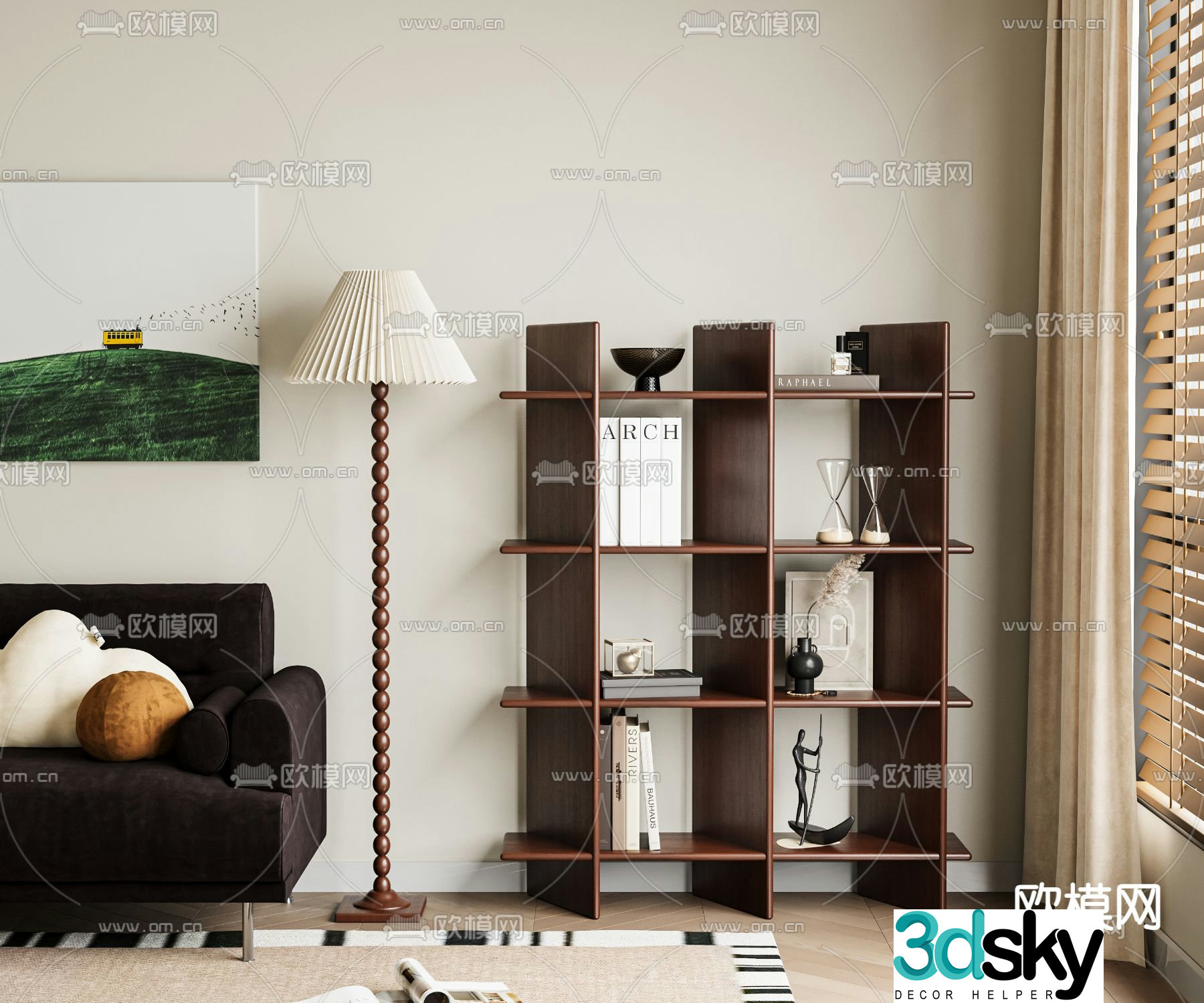Middle-aged bookshelf shelf 3D model