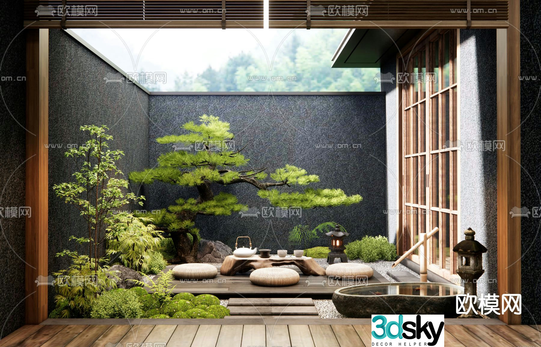 New Chinese style courtyard landscape patio landscaping 3D model