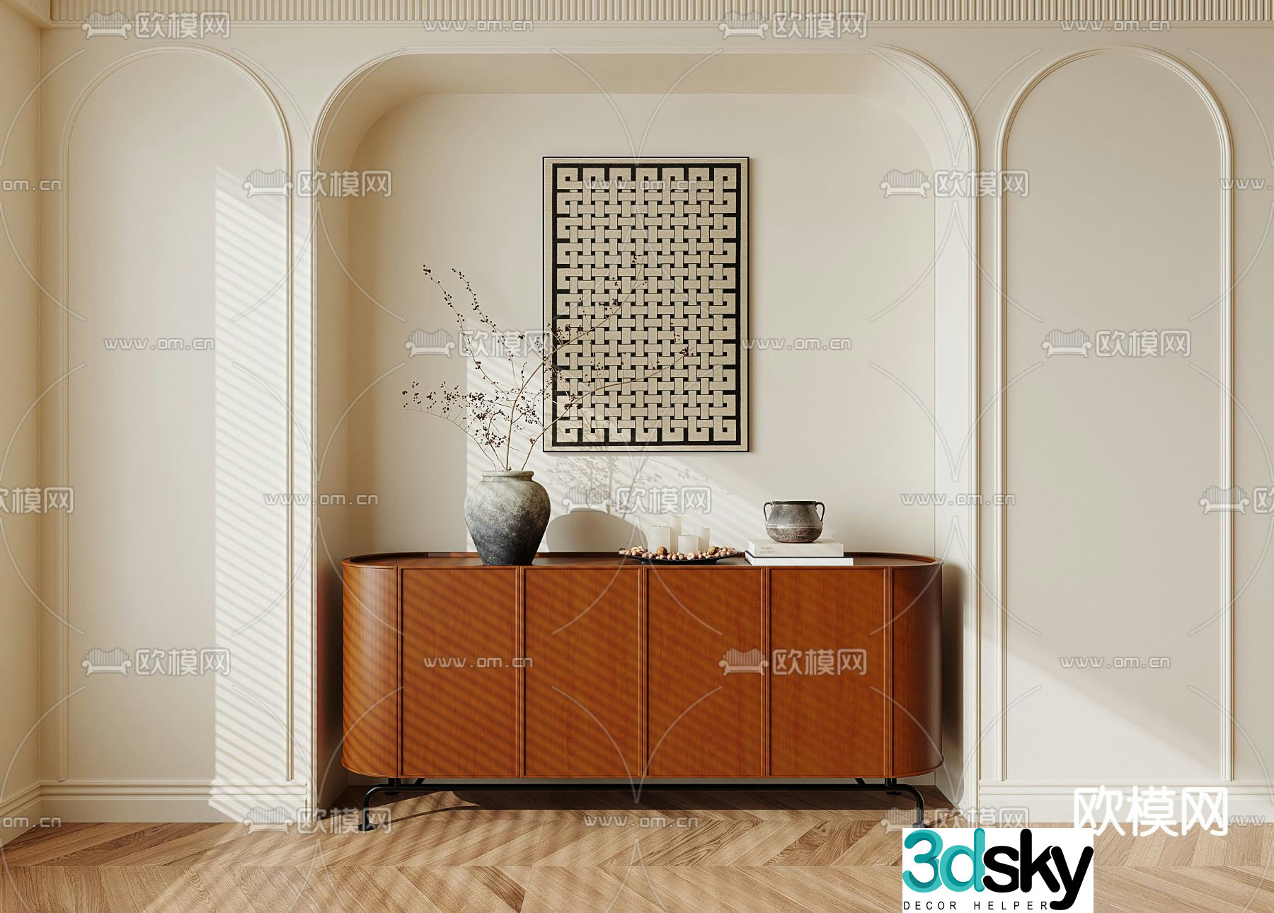 Middle-aged style porch cabinet side cabinet 3D model