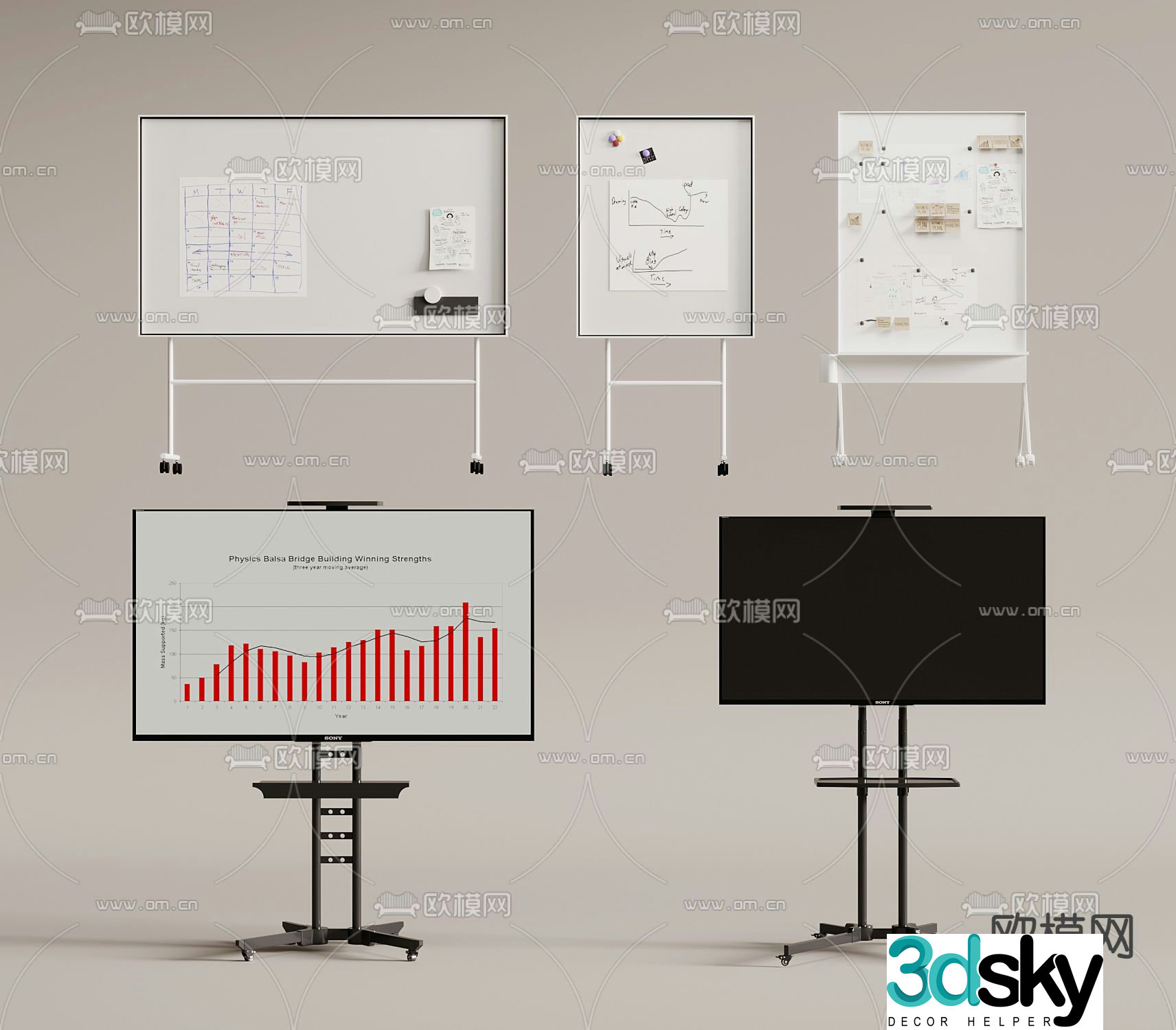 Stand TV black and white board 3d model