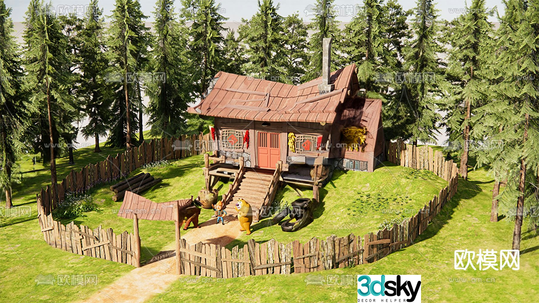 Wooden house building building exterior 3d model