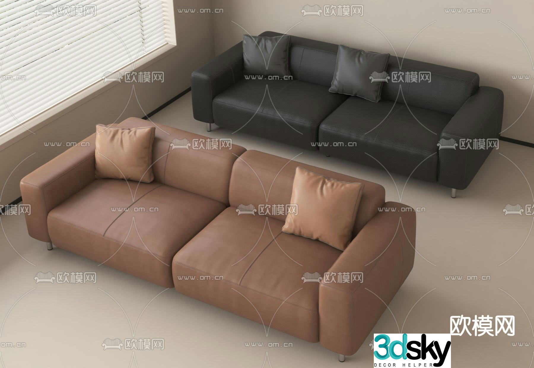 Double sofa leather sofa 3d model