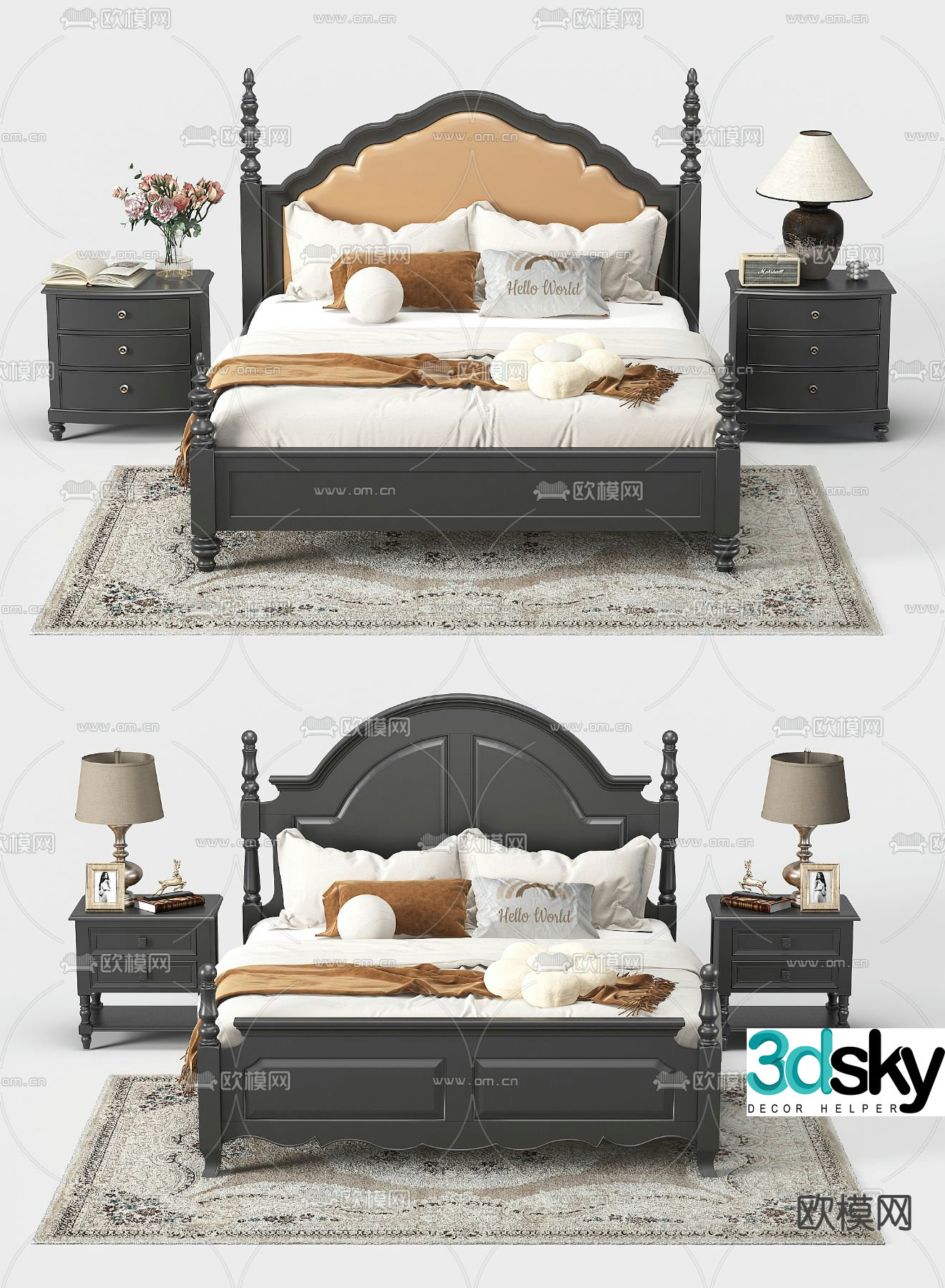 American double bed 3d model