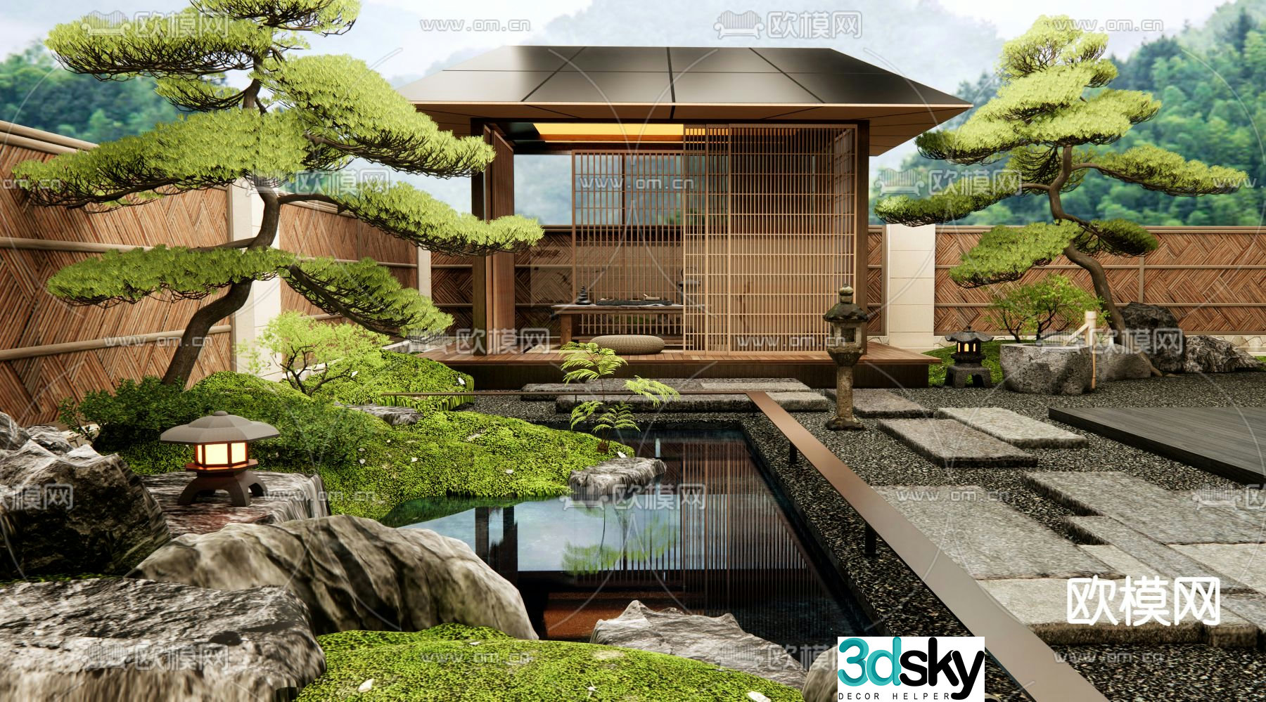 Japanese garden landscape 3d model