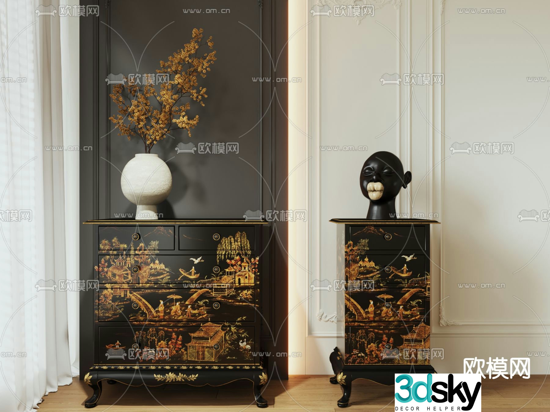 Medium style four chest of drawers five chest of drawers 3D model