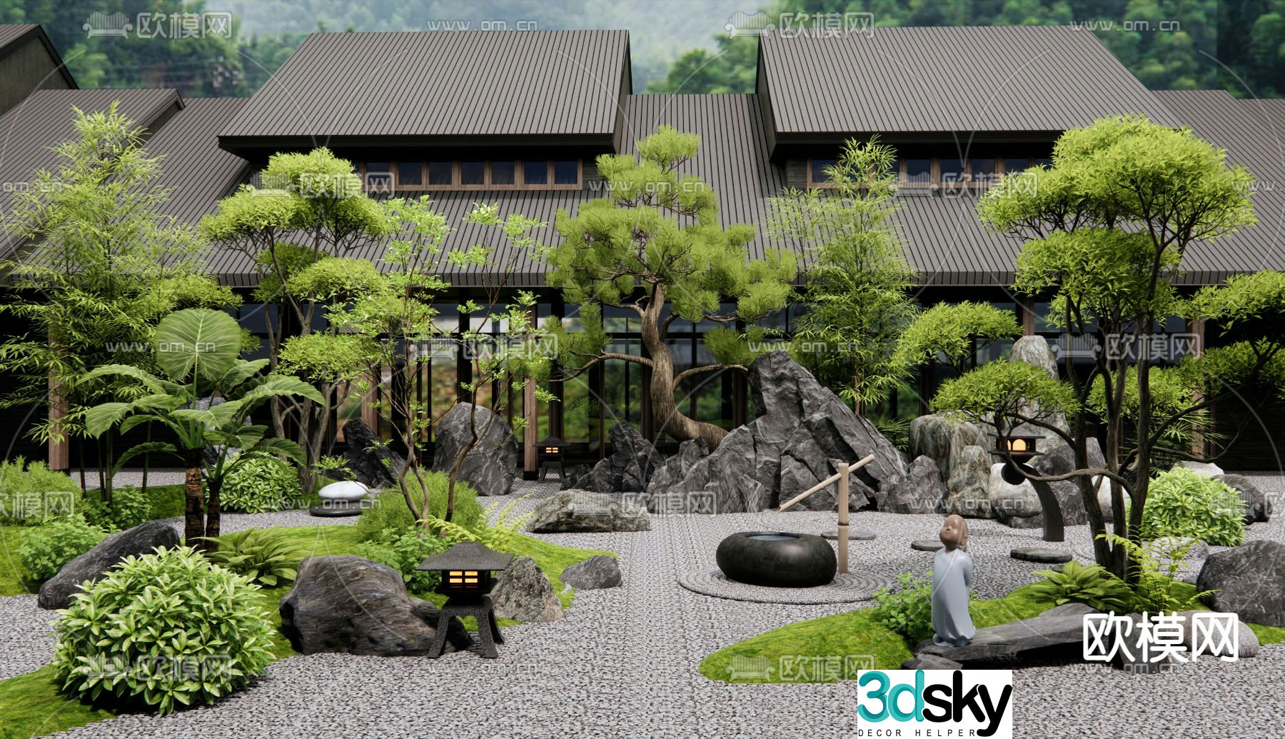Courtyard Landscape Dry Landscape Sketch Rockery Stone 3D Model