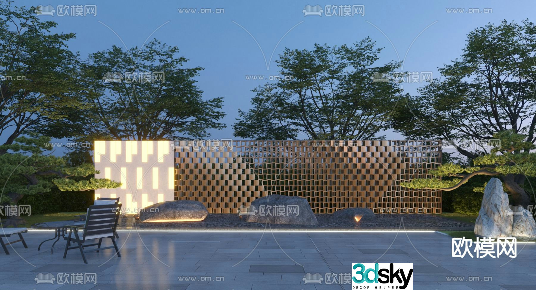Glass brick landscape wall outdoor landscape wall image wall 3d model