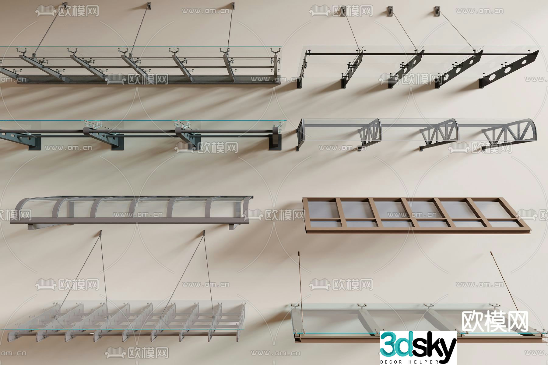Steel structure canopy glass canopy 3d model