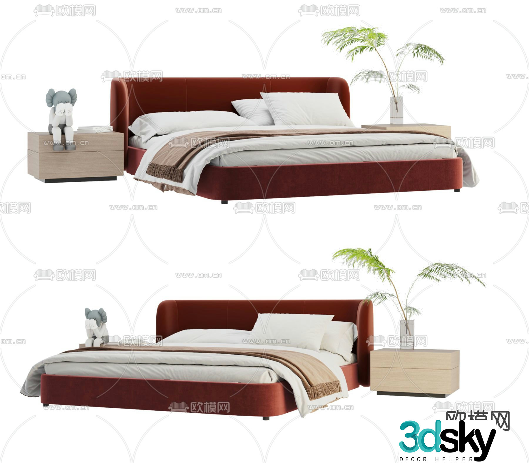 Modern soft bed double bed 3d model