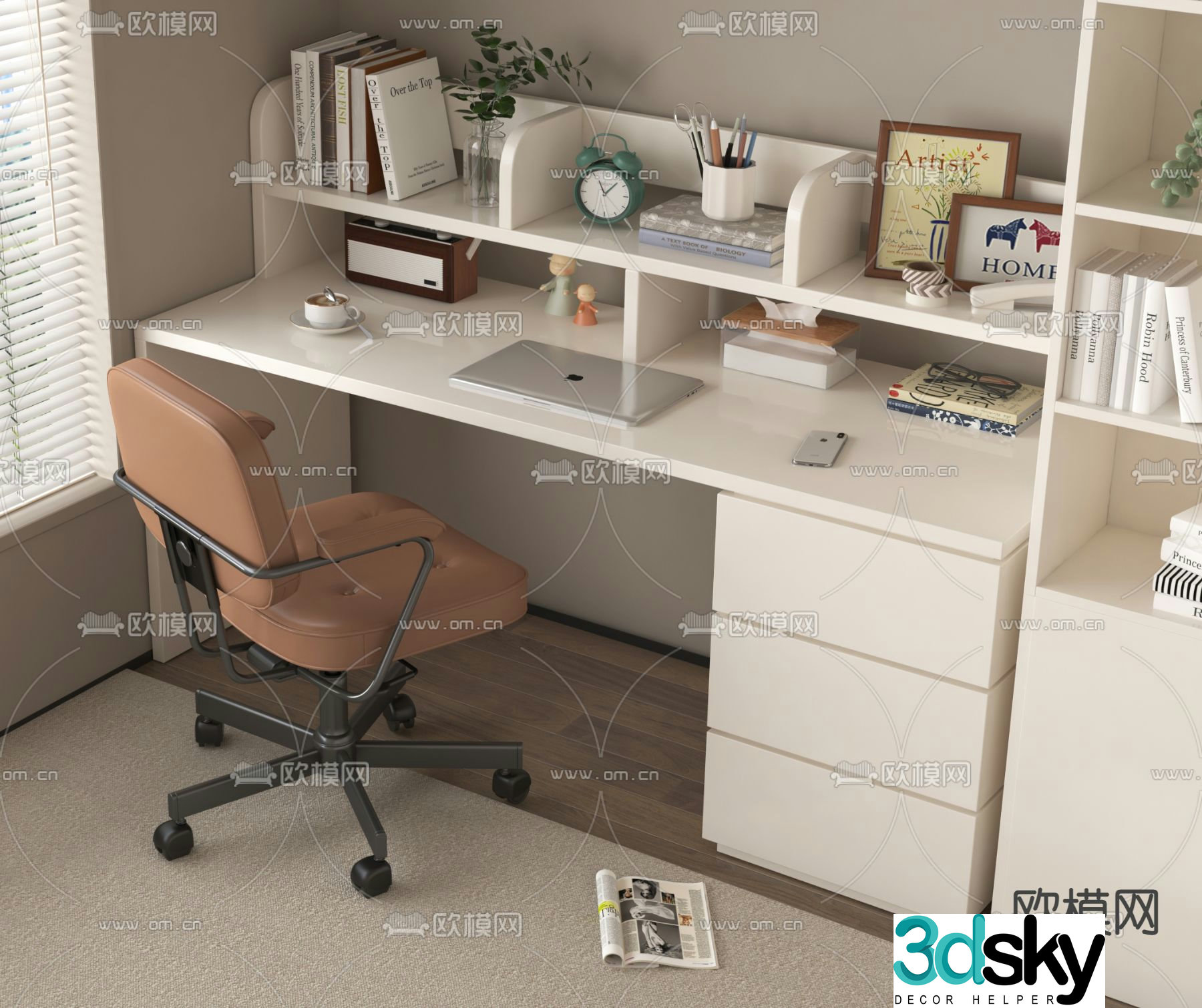 desk chair study table 3d model