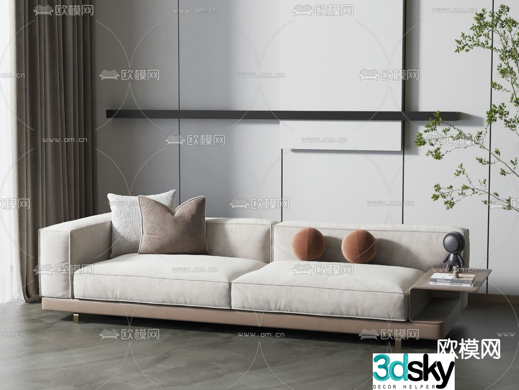 Double sofa upholstered sofa 3d model