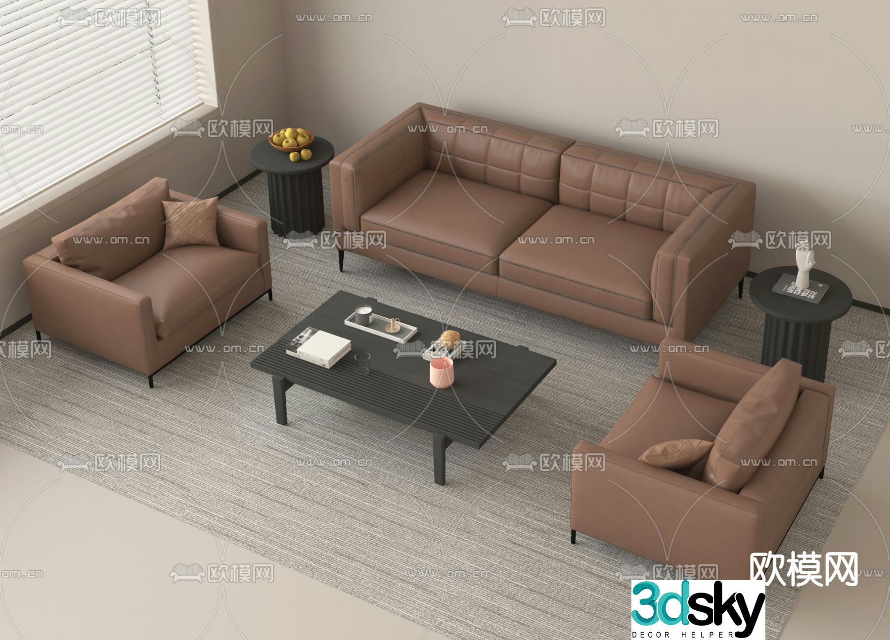 Leather sofa modular sofa 3d model