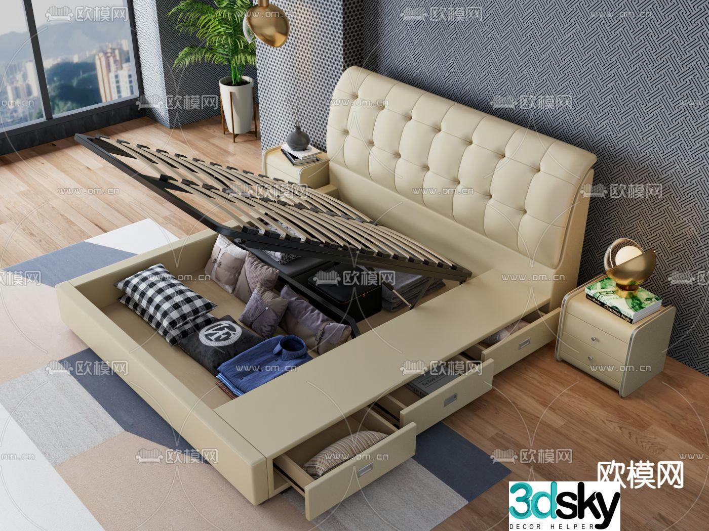 Modern double bed 3d model