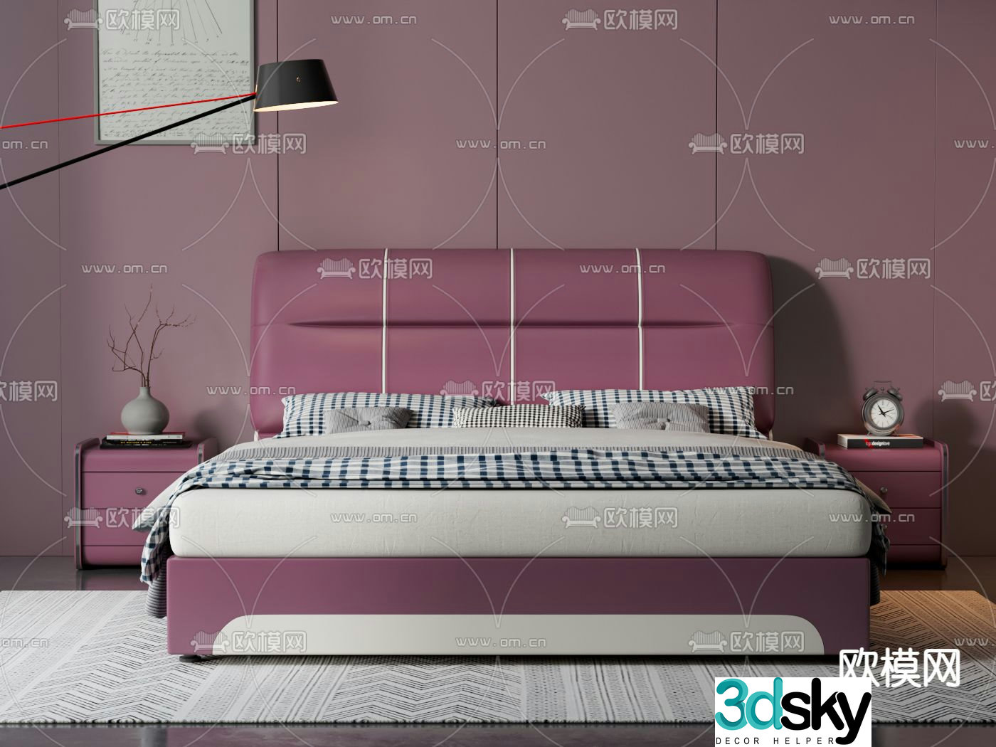 Double bed bedroom bed 3d model