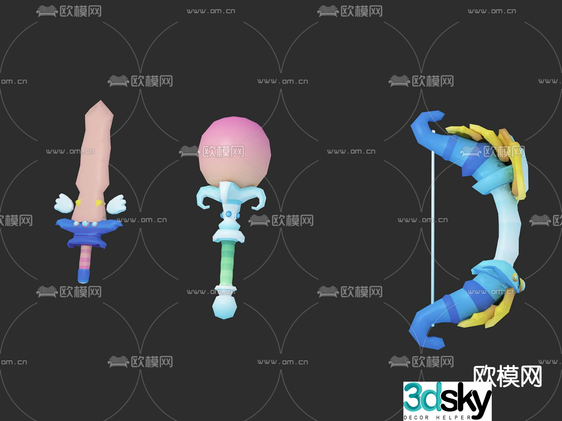 toy sword bow and arrow 3d model