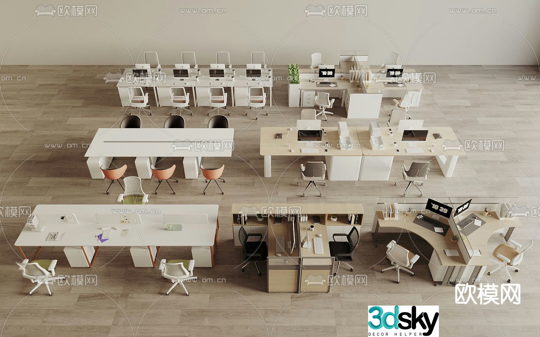 Office desk and chair staff table office desk 3d model