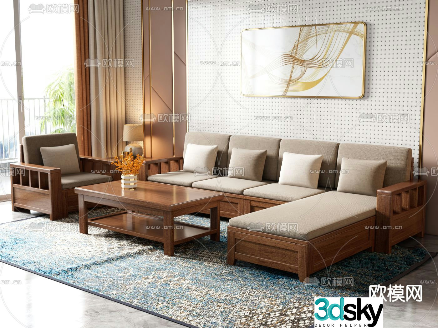 New Chinese style modular sofa 3d model