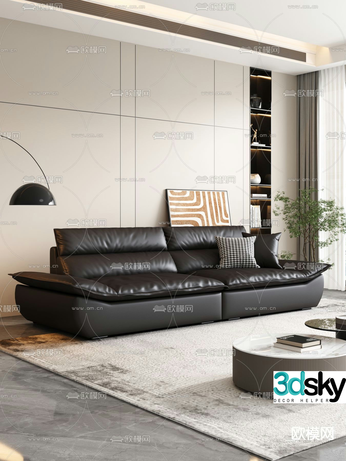Leather Sofa Double Sofa 3d model