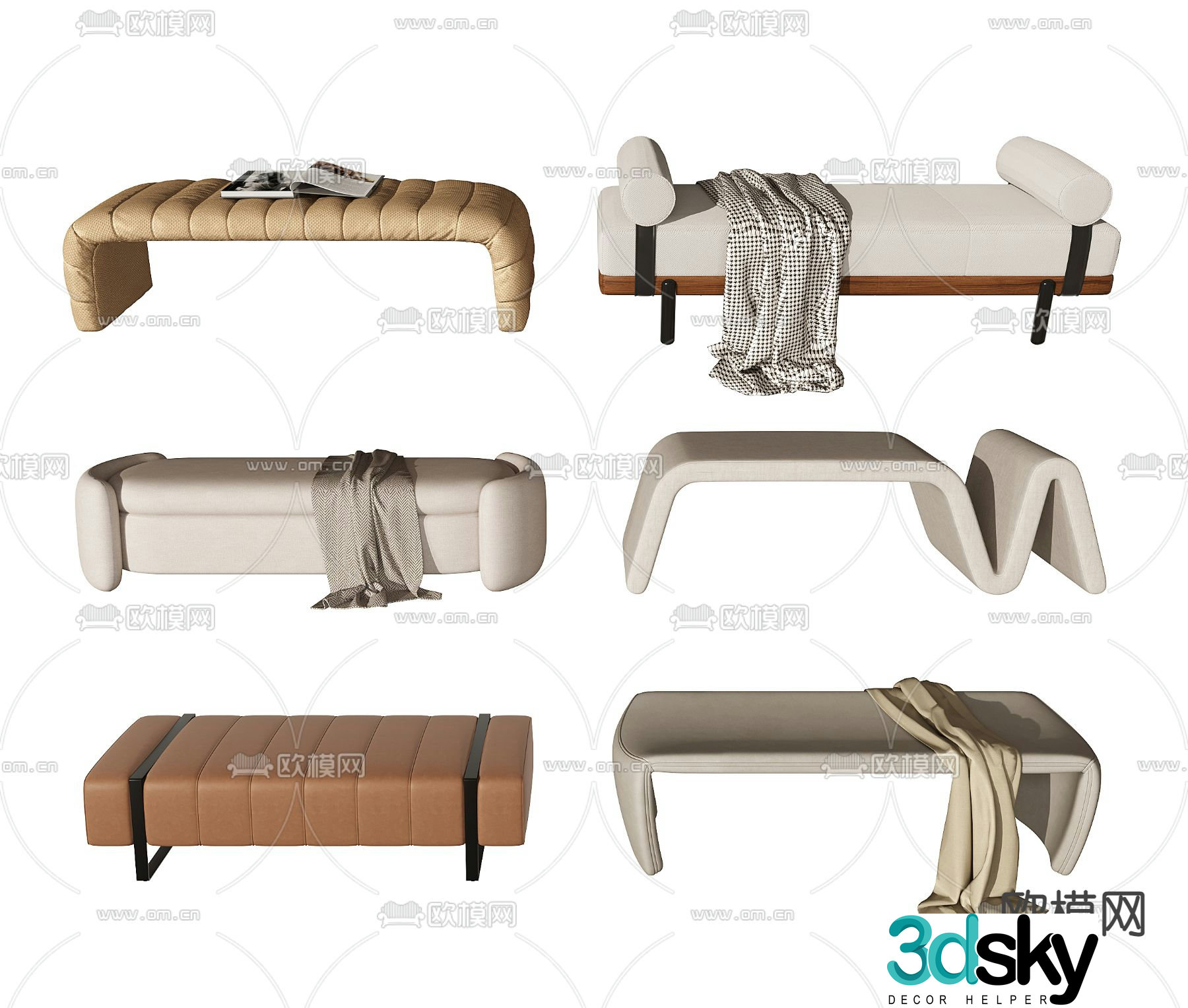 bed end stool sofa stool 3d model