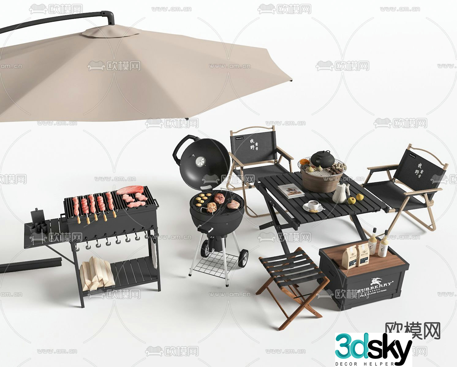Outdoor barbecue equipment leisure tables and chairs 3d model