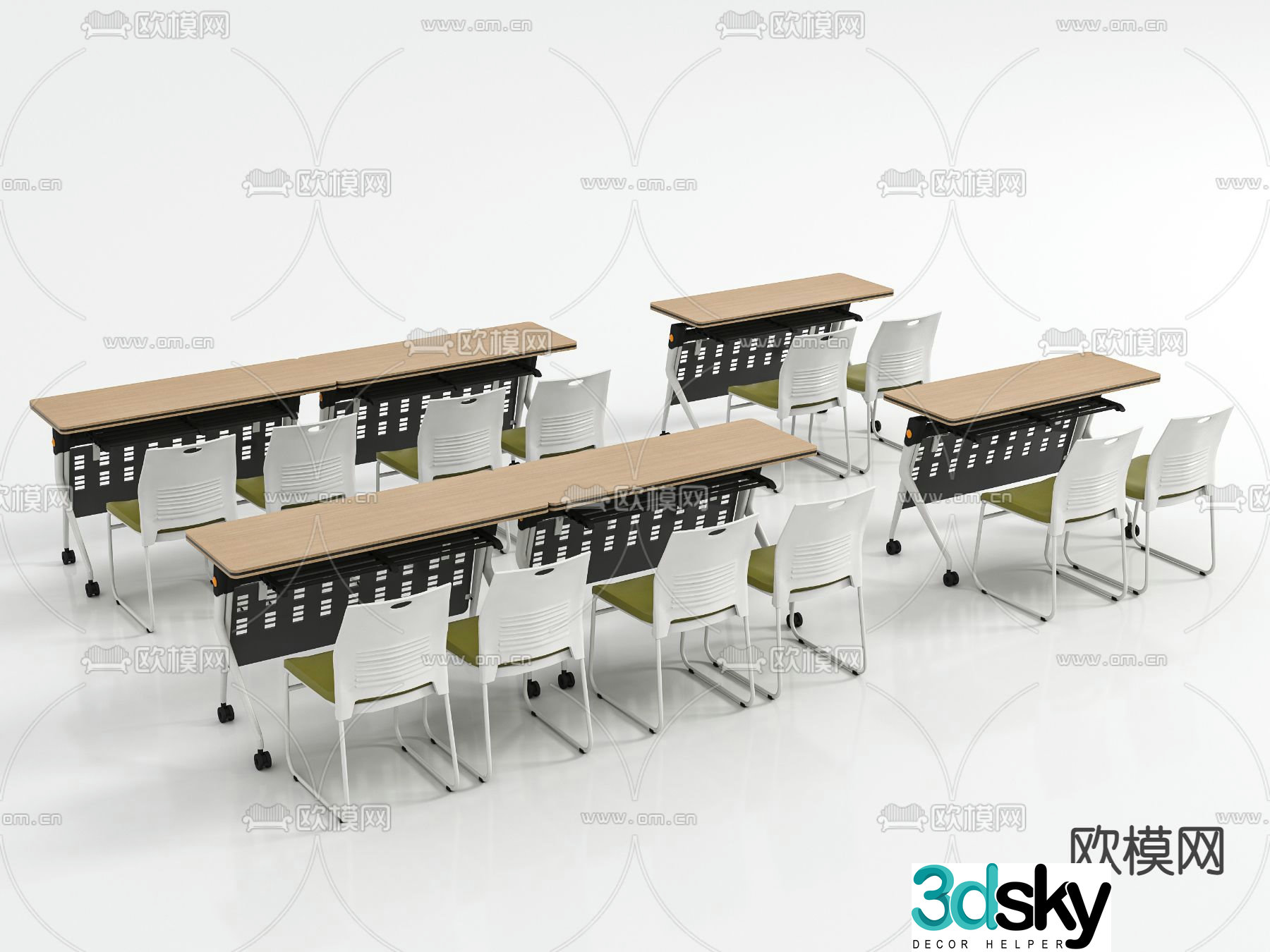 Training tables and chairs office desk 3d model