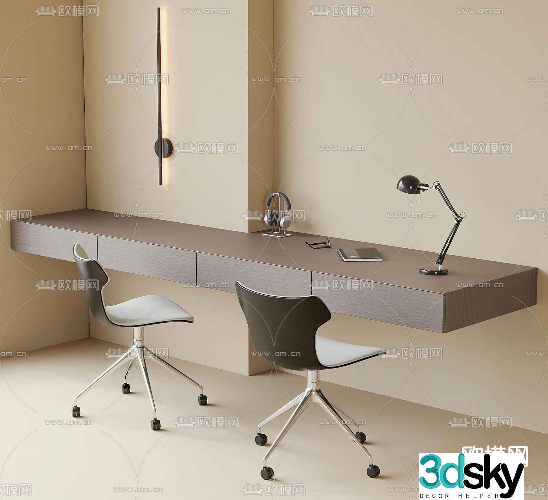 Modern desk study table 3d model