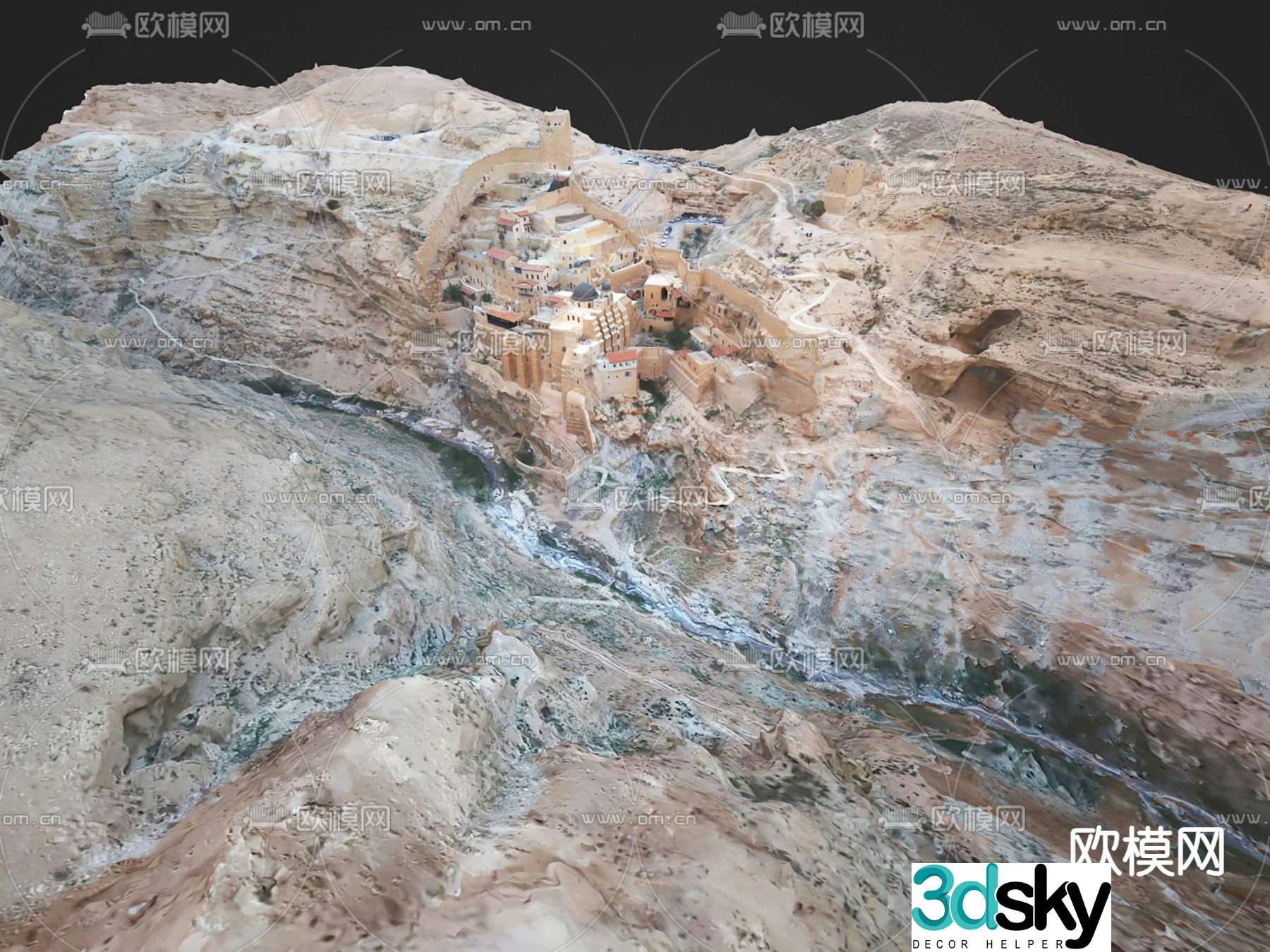 mediterranean architecture mountain landscape 3d model