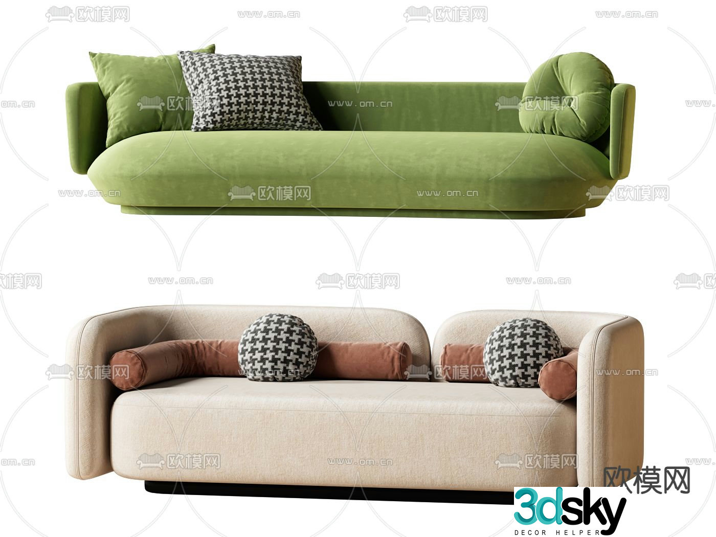 Simple double sofa fabric sofa 3d model