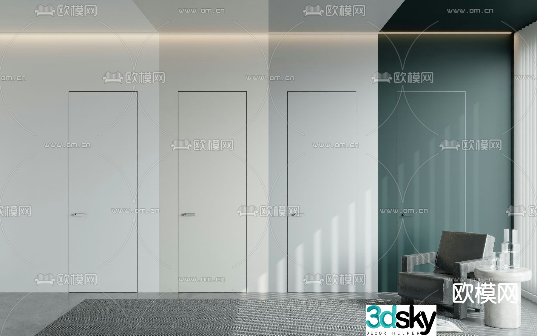 Minimalist door room door single door hidden frame door 3d model