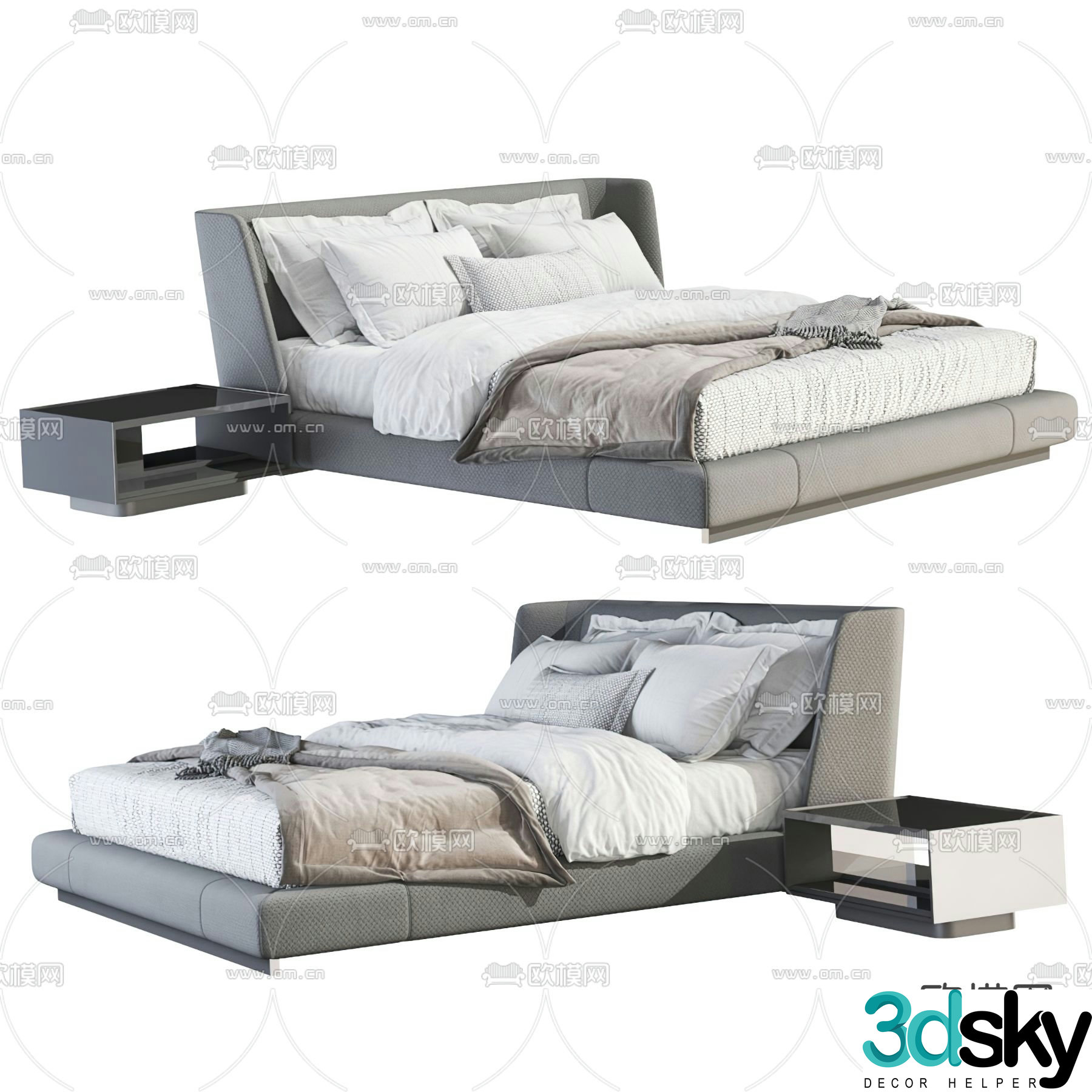Fabric double bed 3d model