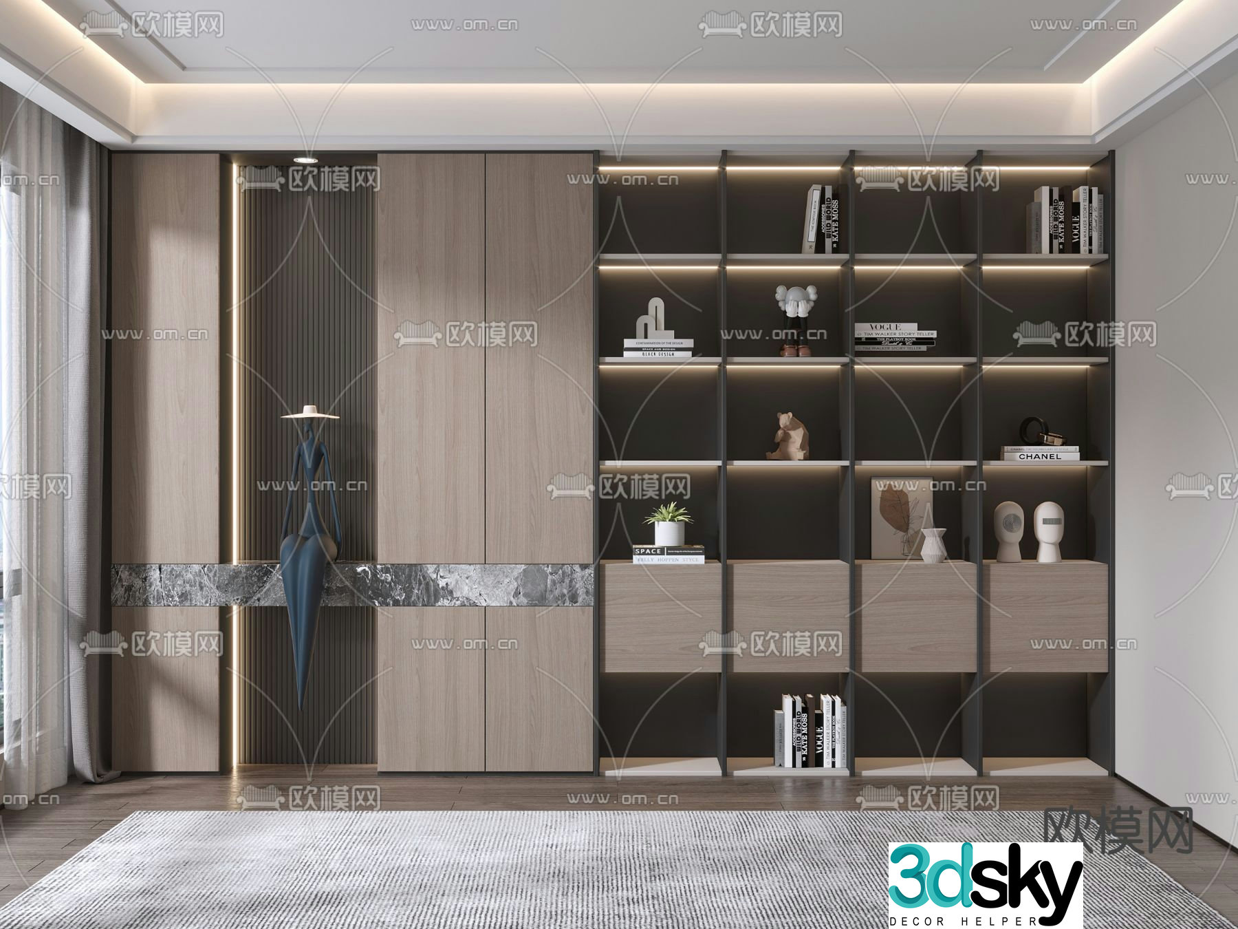 Modern bookcase display cabinet 3d model