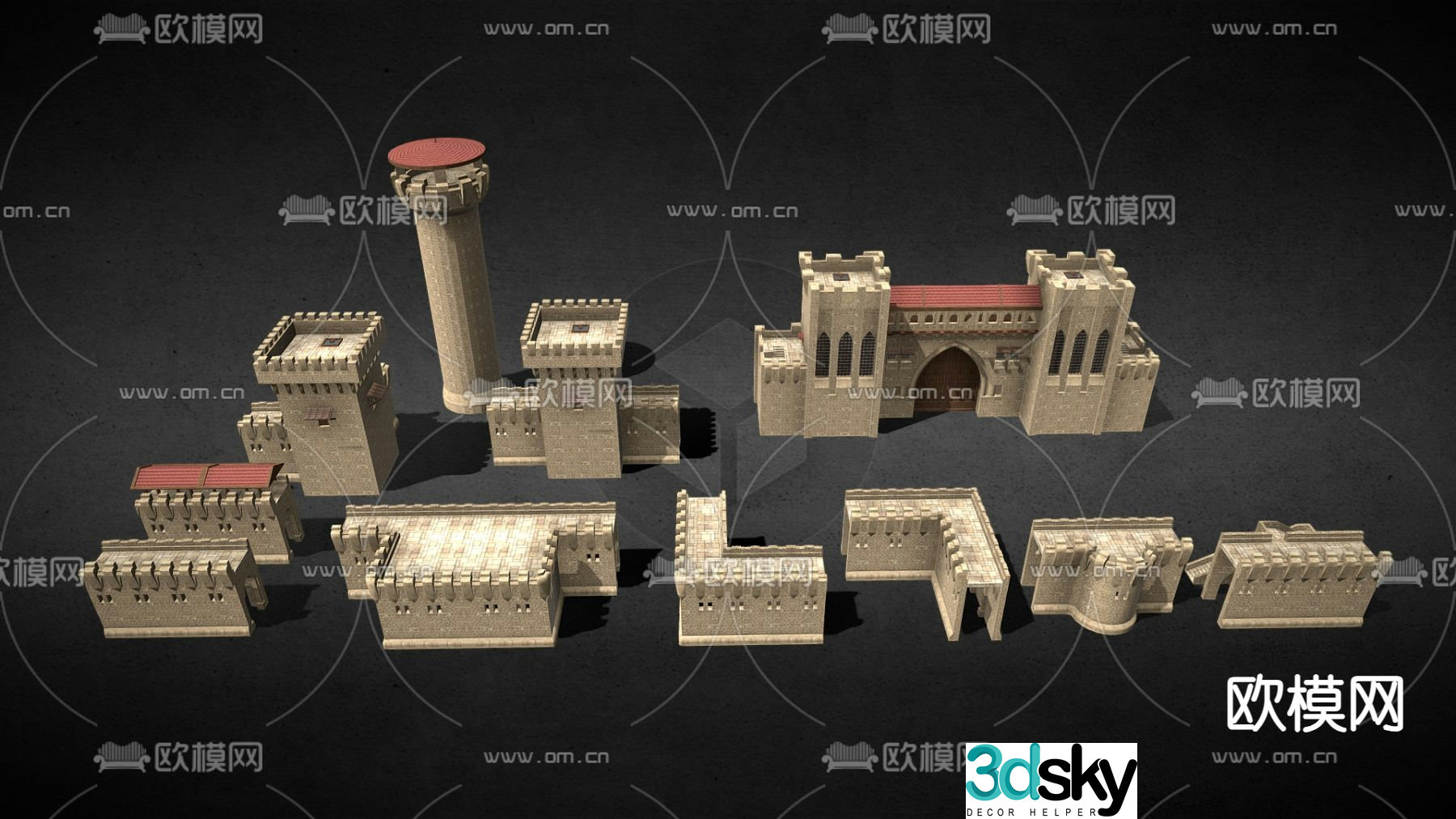 European style ancient buildings desert building complex 3D model