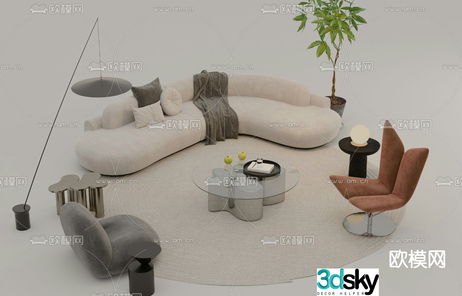 Curved sofa set 3d model