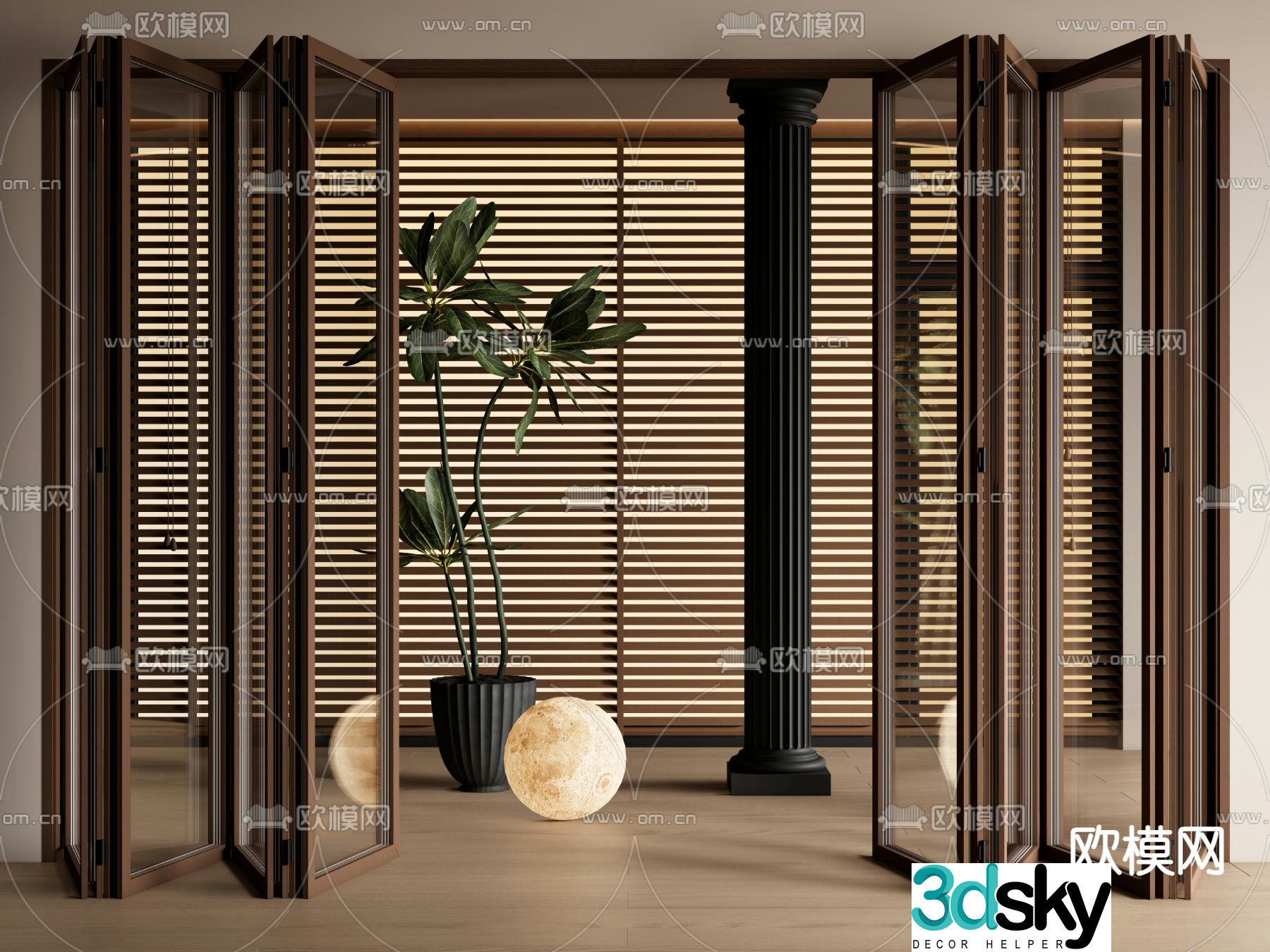 Middle style folding door sliding door partition door 3d model