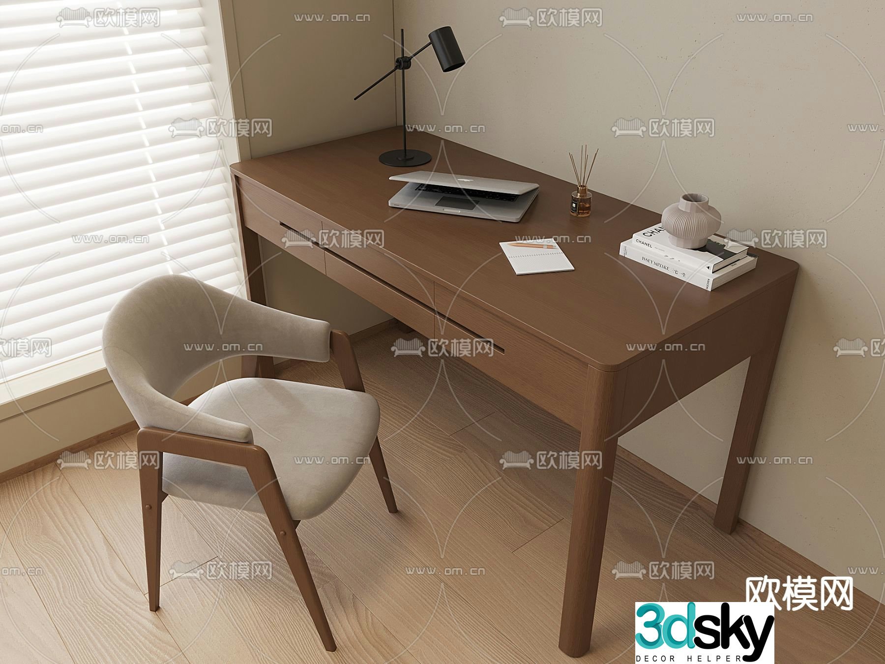 Medieval style desk and chair combination 3D model