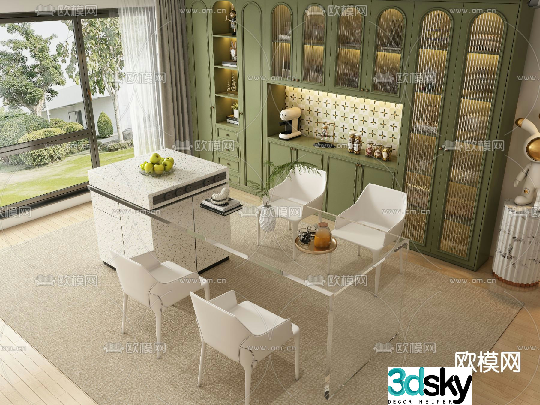 Island dining table and chair 3d model