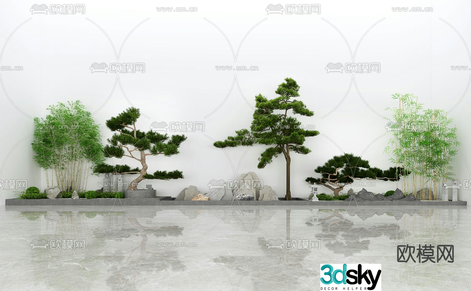 Landscape sketch pine tree landscaping rockery landscape stone 3D model