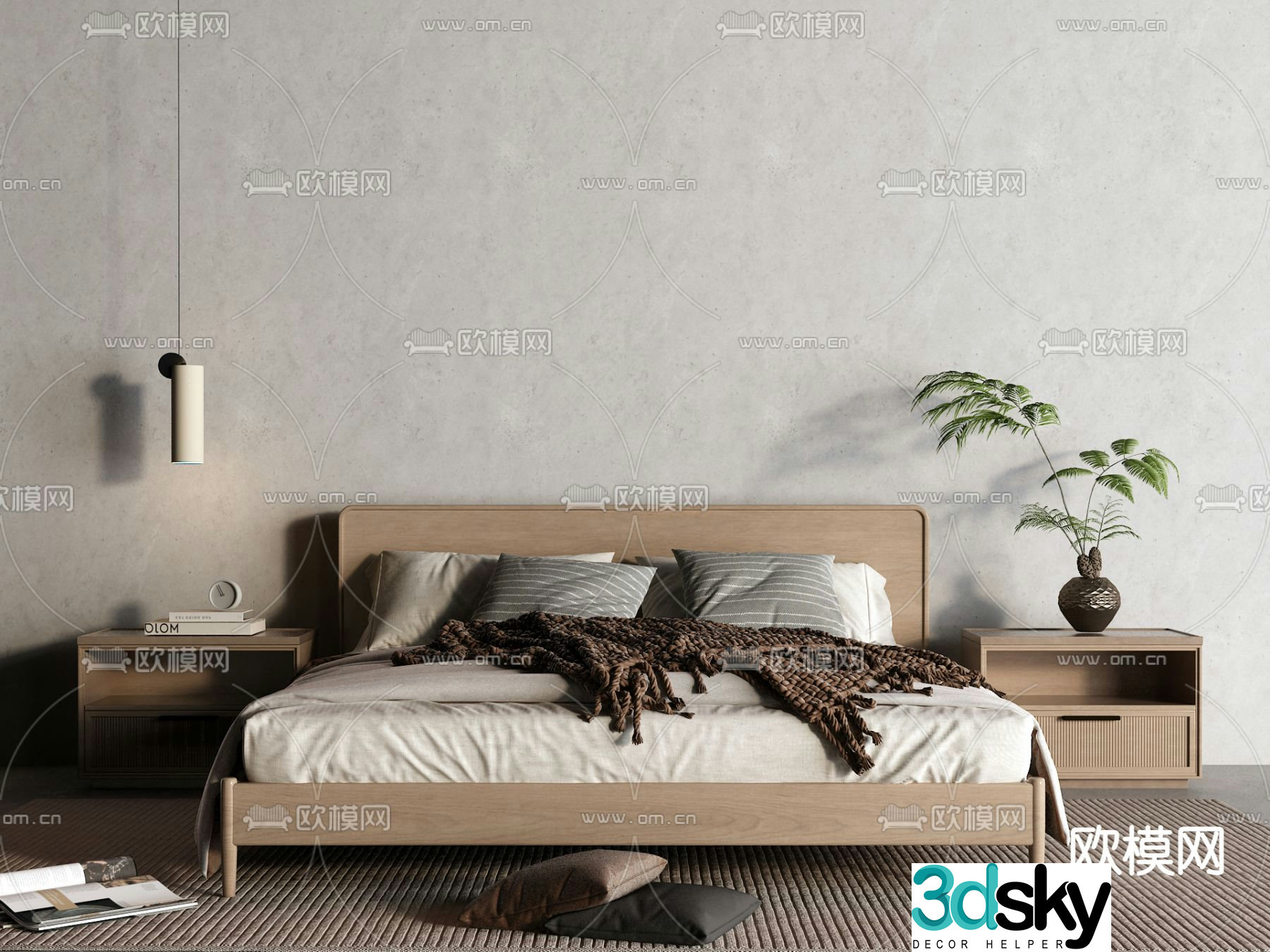 Wabi-sabi double bed 3d model
