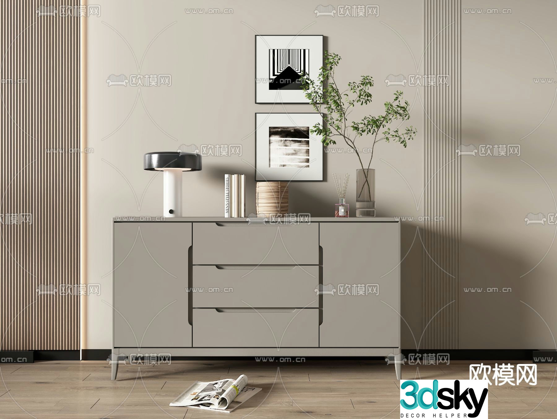 Simple chest of drawers entrance cabinet 3D model