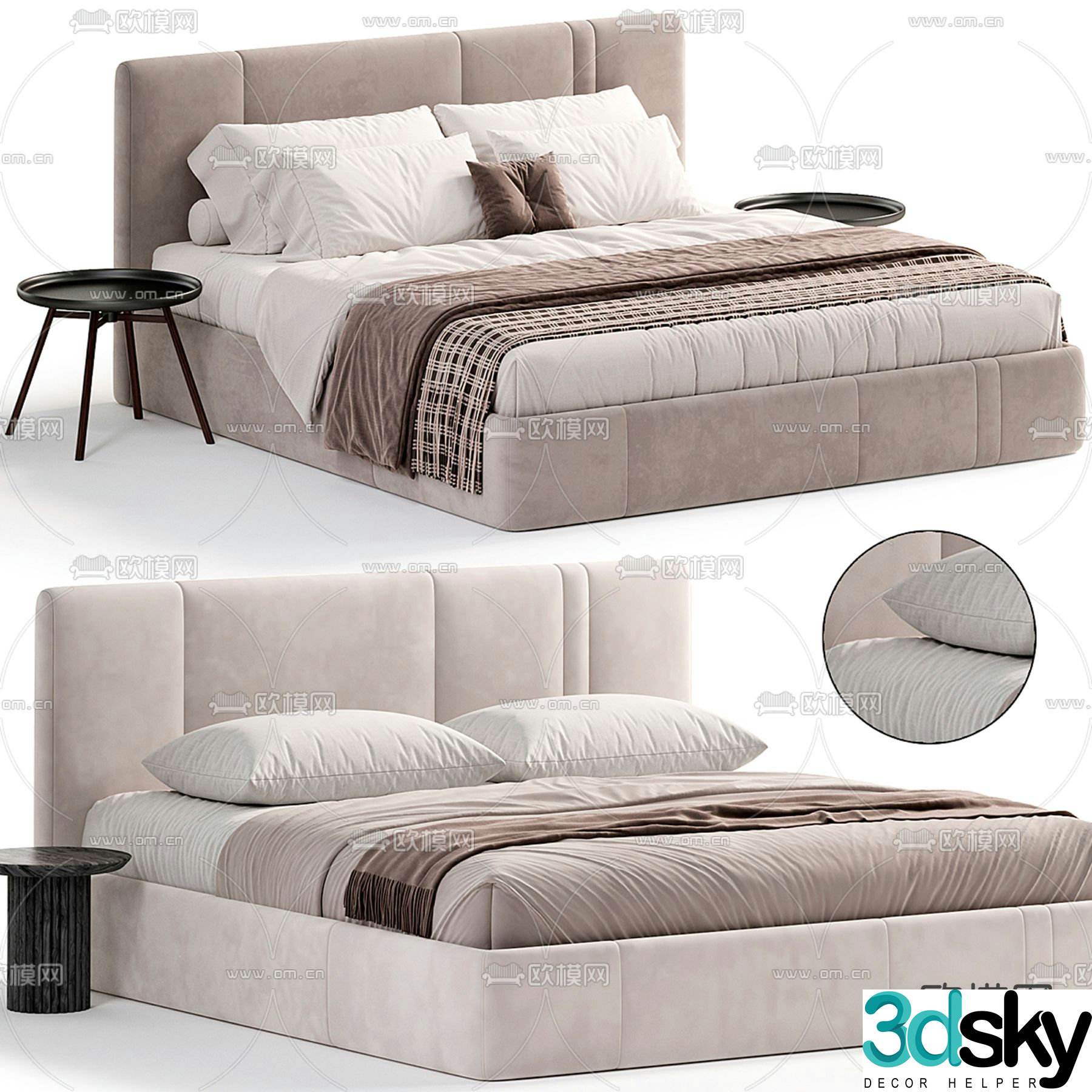 Fabric double bed 3d model
