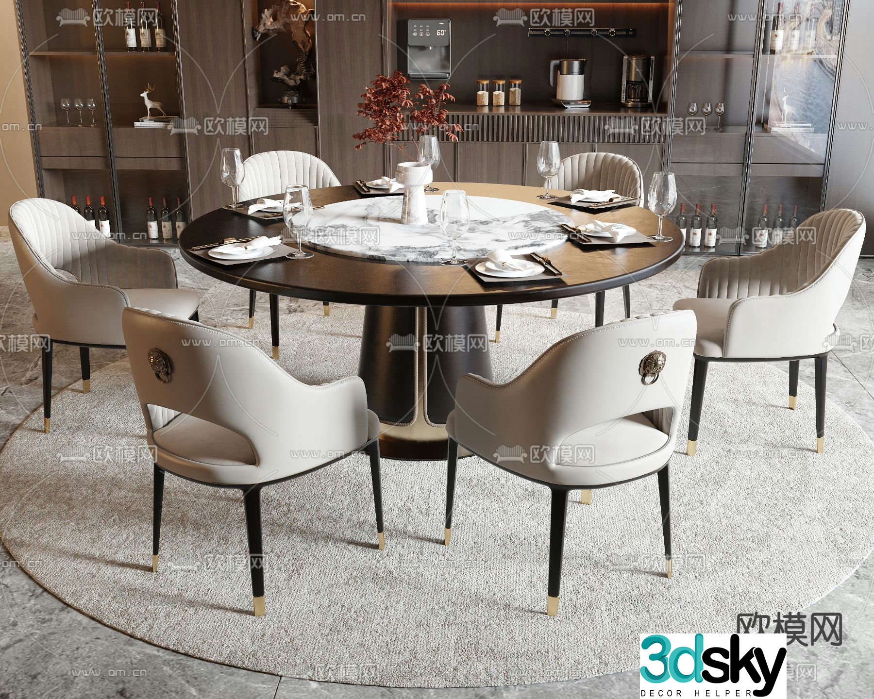 New Chinese style dining table and chairs dining chair 3d model