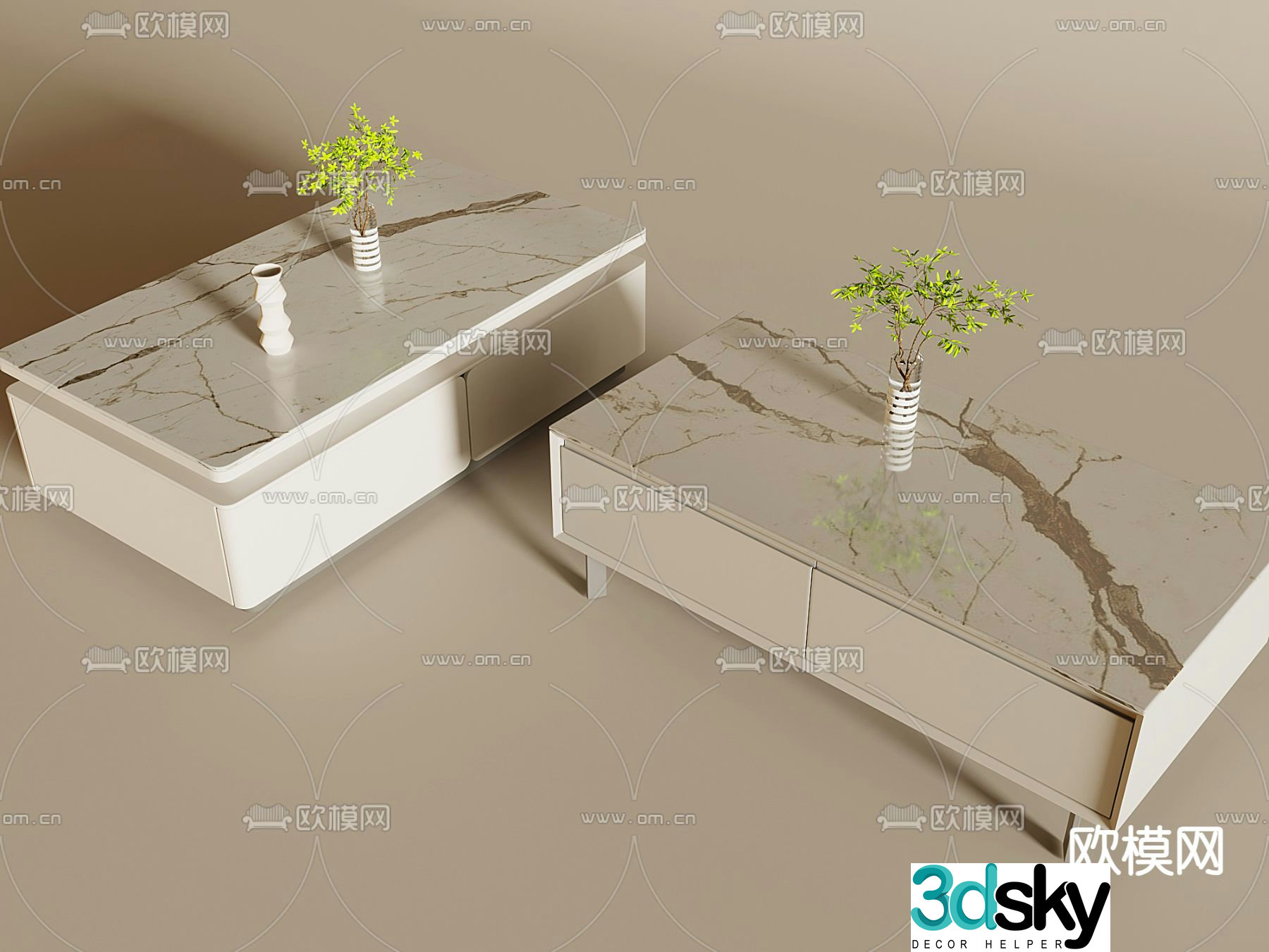 Modern coffee table marble square table 3d model
