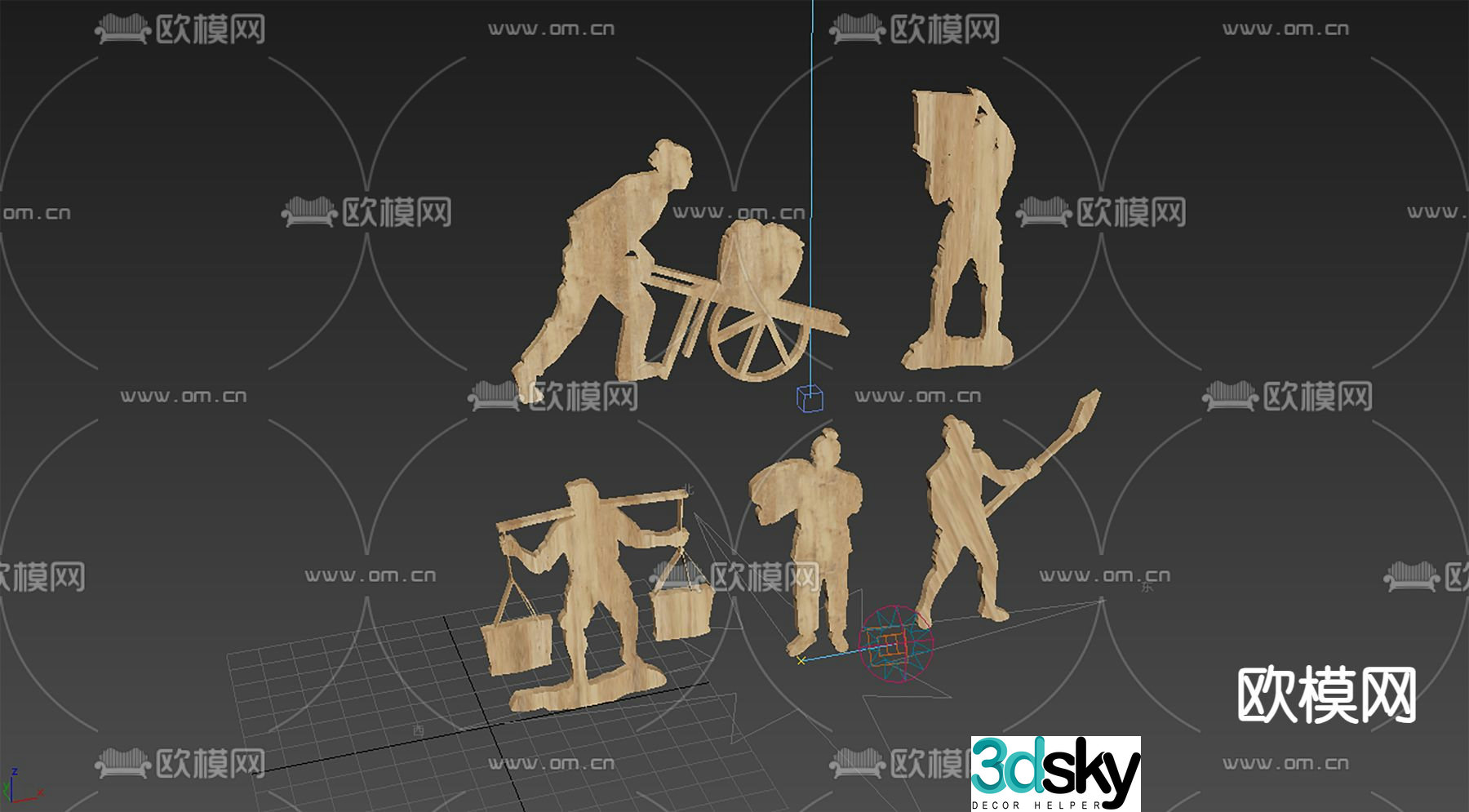 Chinese farming culture farming silhouette sculpture sketch 3d model