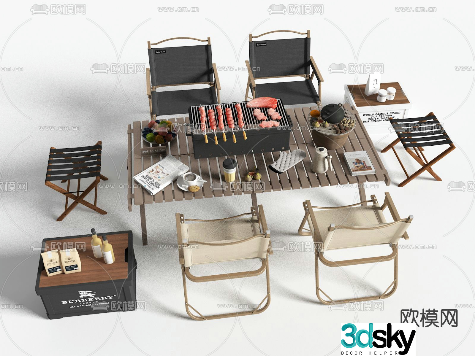 Outdoor barbecue equipment leisure tables and chairs 3d model