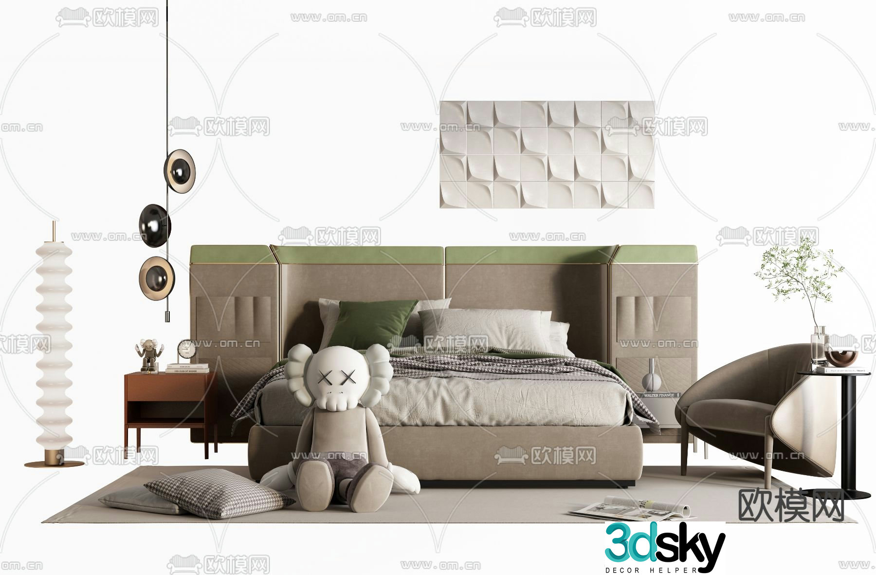 Fabric double bed 3d model